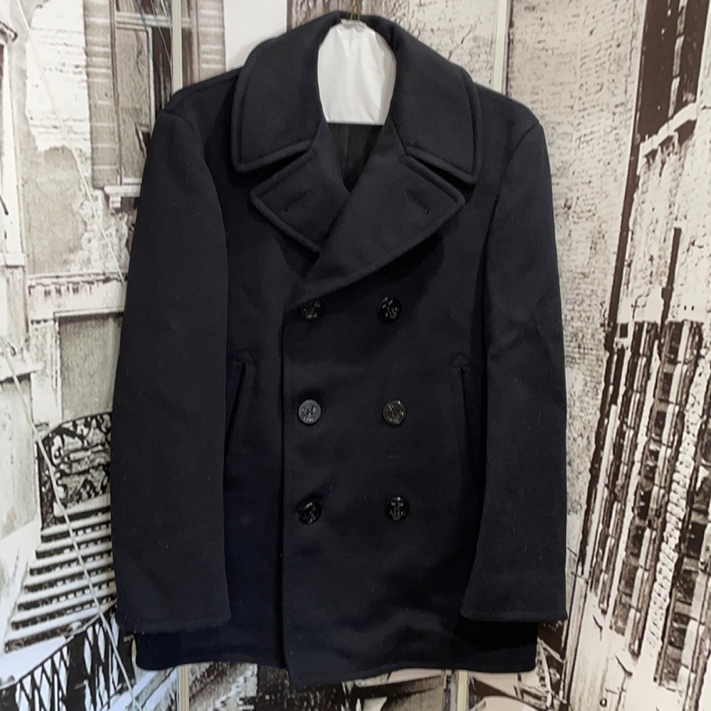 Navy Wool Kersey Peacoat Size 38R Color:Black